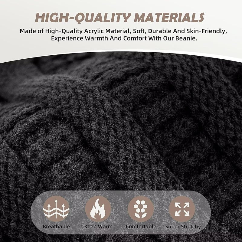 MSDC 3 Pack Satin Lined Beanie for Women, Warm Slouchy Winter Hats with Silk Lined, Fashionable Oversized Cable Knit Hat Skull Cap - Image 3